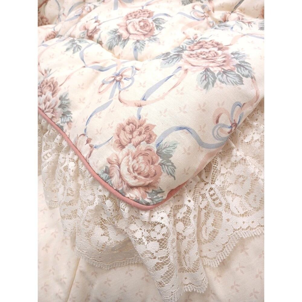 Vintage Croscill Chestnut Hill Roses Ruffled Lace Quilt Bedspread Comforter